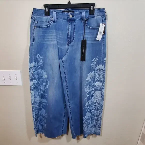 Liverpool Alison crop floral boho wide leg Melbourne light wash jeans size 31 Ne - Picture 4 of 9